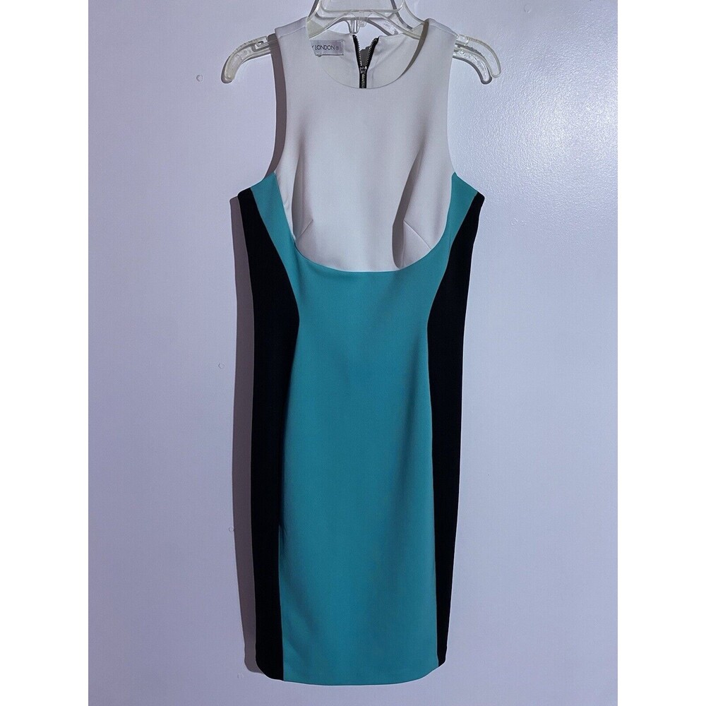 Maggy London Dress S/M? Black Turquoise Bodycon Sheath Midi Cocktail‎ Party